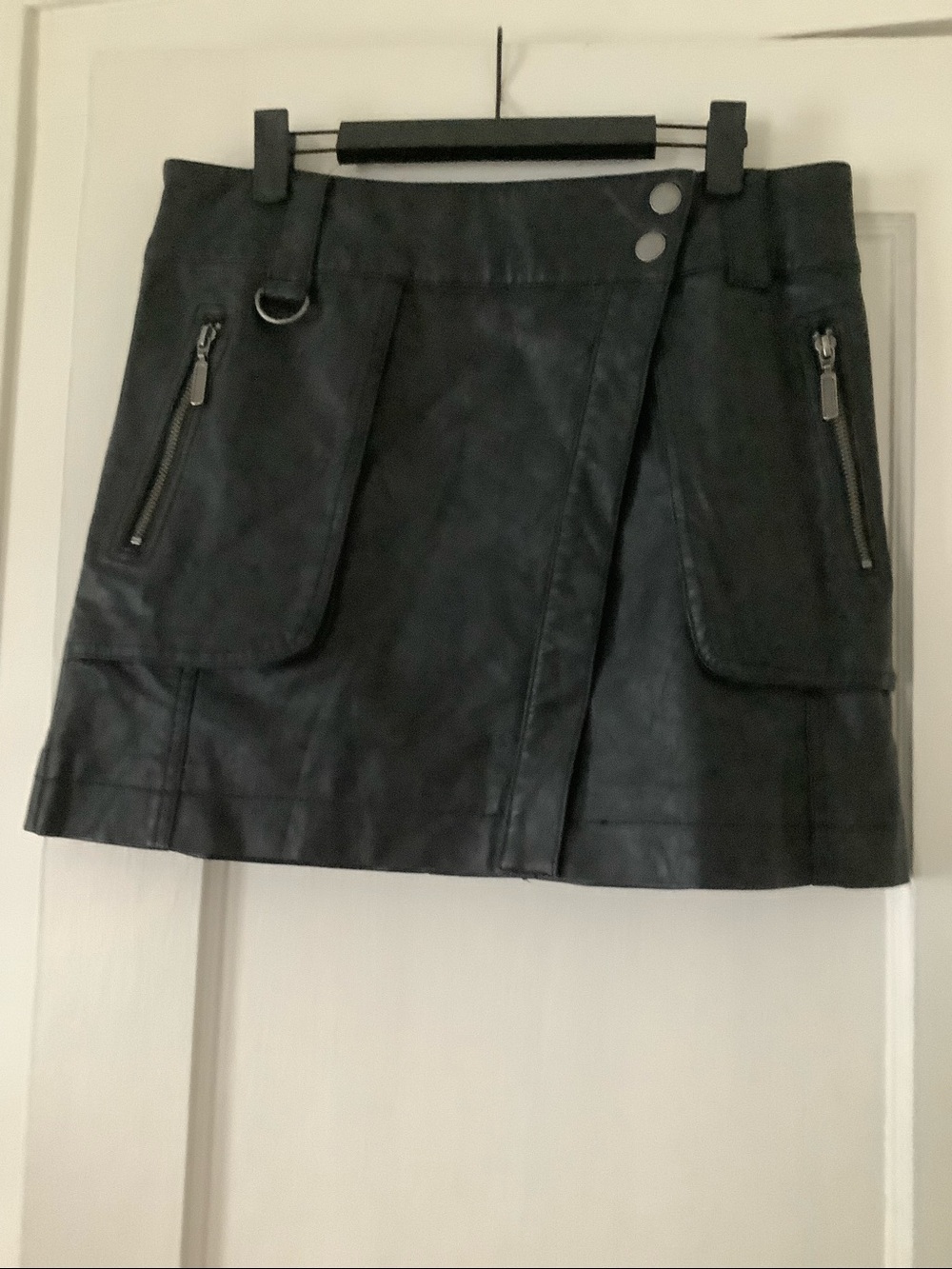 Free People Black Faux Leather Mini Skirt with Zip Pockets